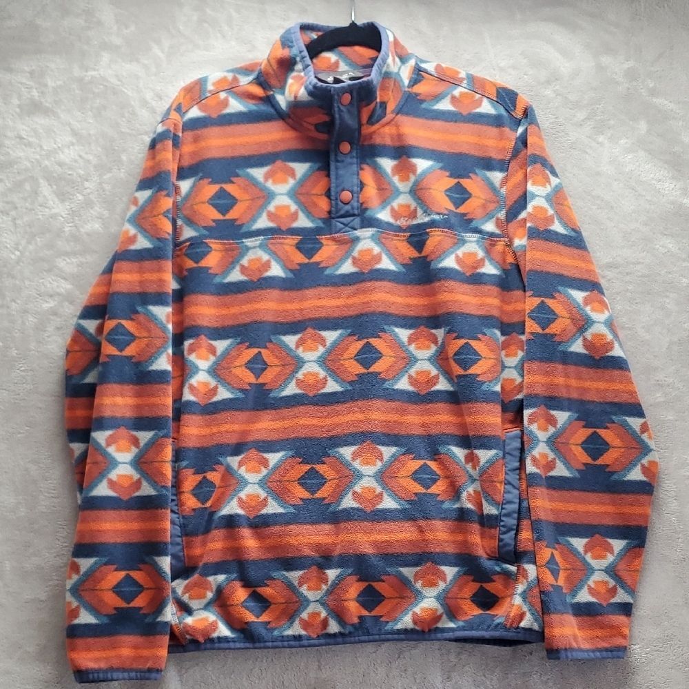 EDDIE BAUER | LARGE MENS CASAUAL PULLOVER AZTEC FLEECE | ORANGE